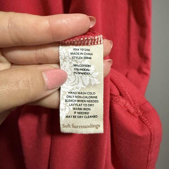 Soft Surroundings Petite Half Sleeve Faux Wrap Maxi Dress Stretchy Red Size PL - Picture 7 of 7